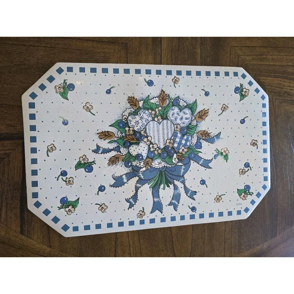HTF Vintage B&D Blueberry Hearts Vinyl Placemats Set 4 Tabletops Unlimited 90's